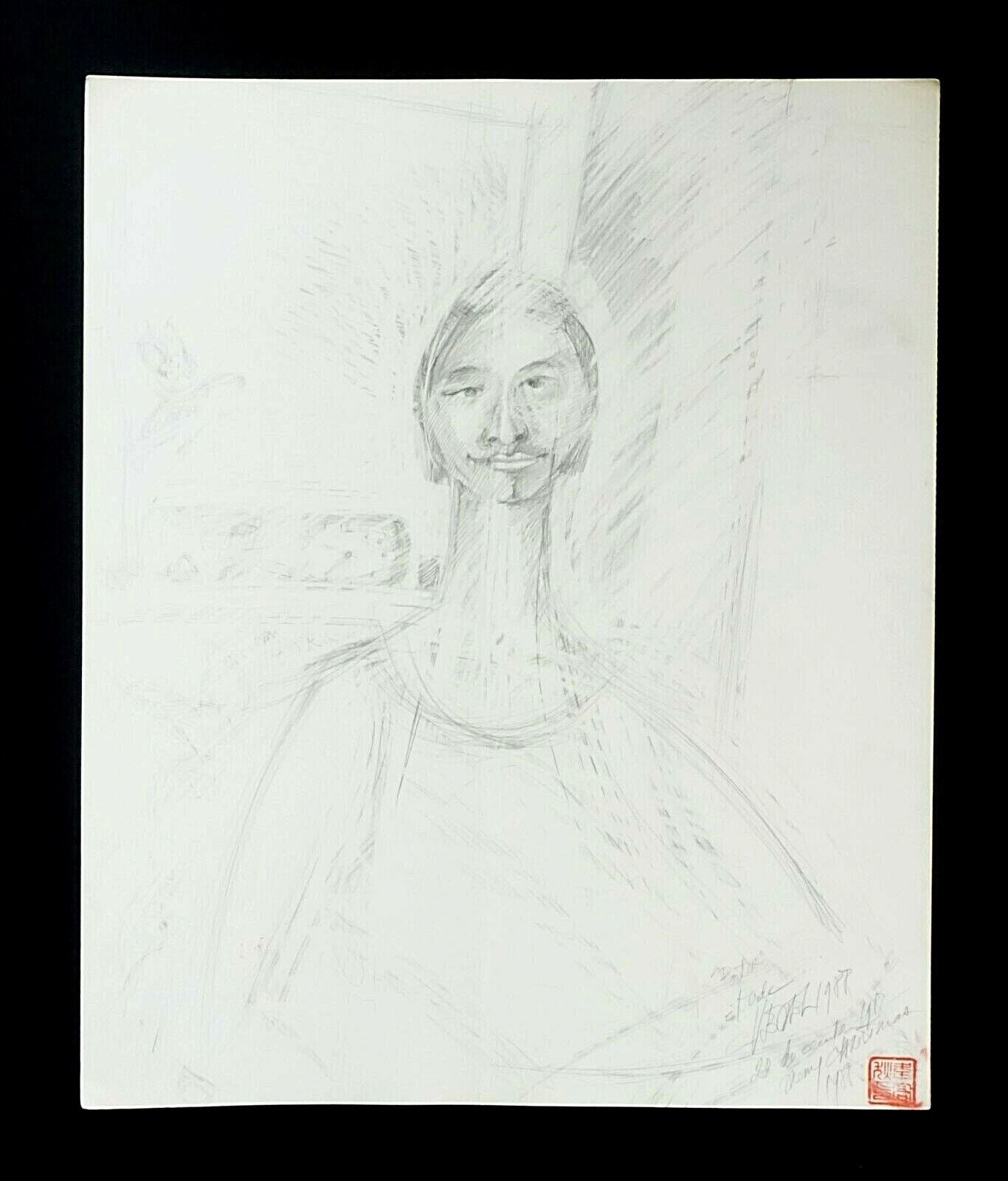 France Hawaii Outsider Art Pencil Drawing Xmas Portrait by Claude Vedel (EtJ)#72