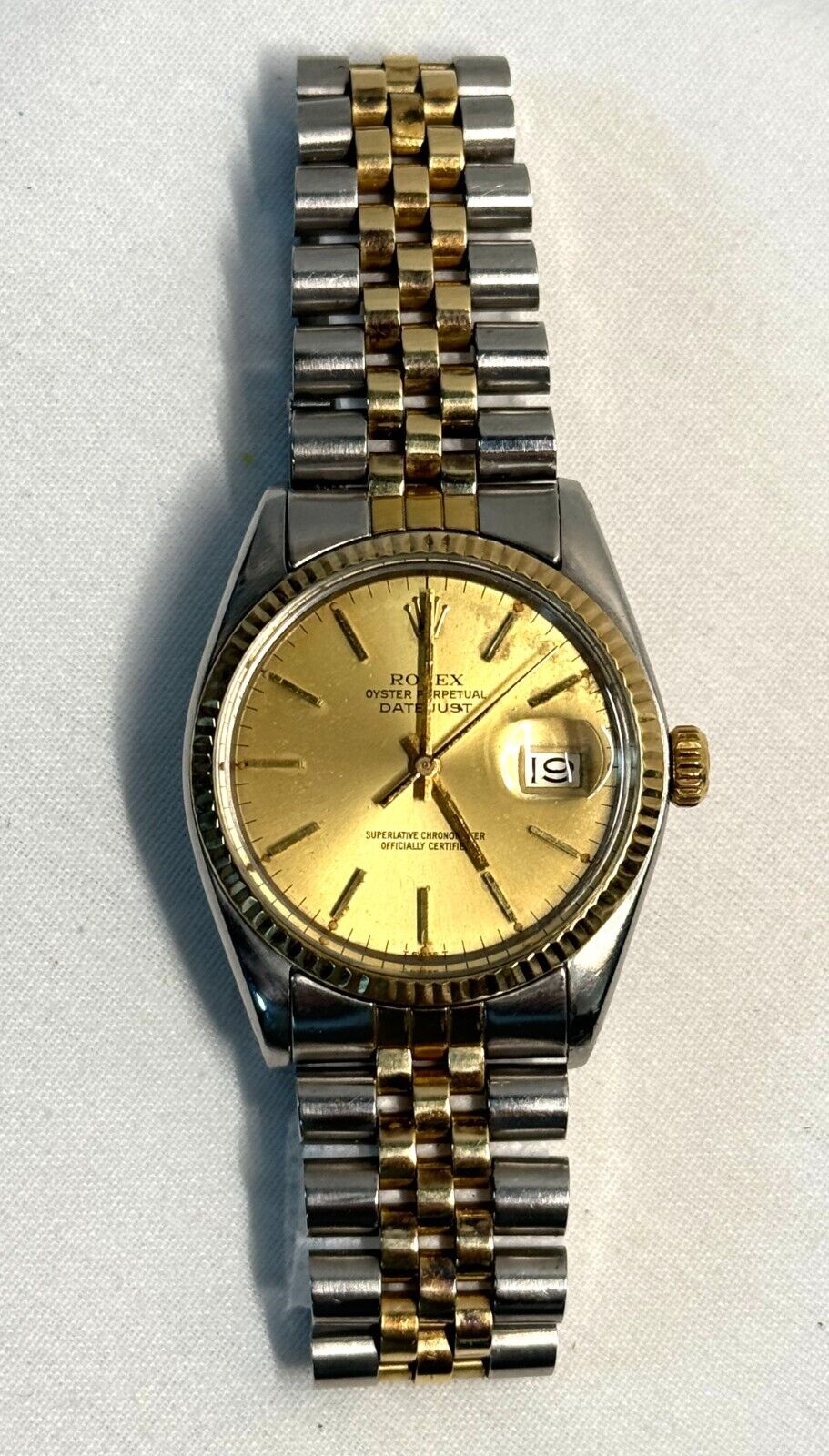 Vintage Rolex Datejust Mens 18k Yellow Gold/Steel Champagne Dial 36mm (ThC)