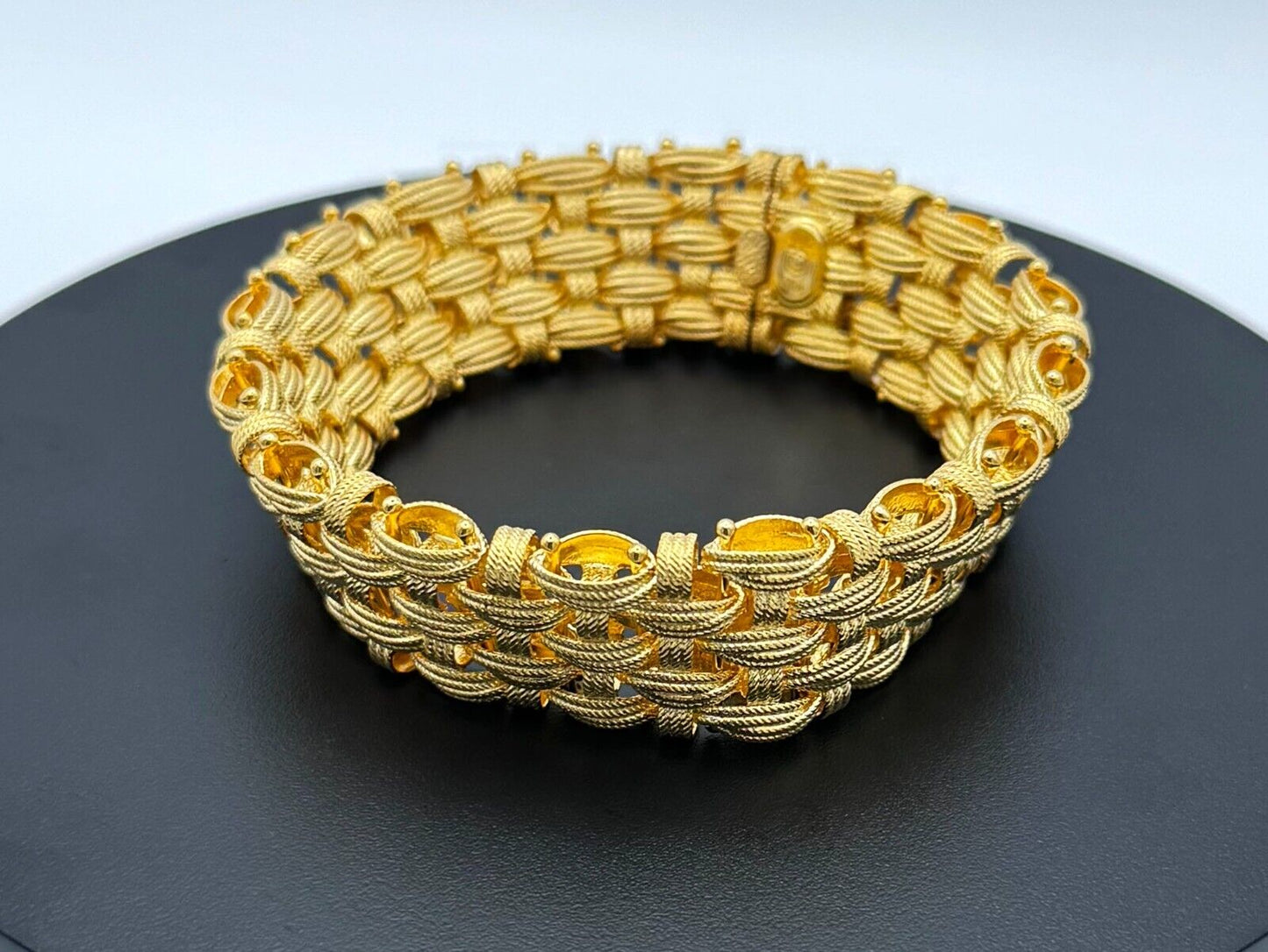 Vintage Heavy Ladies Vermeil Sterling Silver Textured Woven Bracelet (McC)