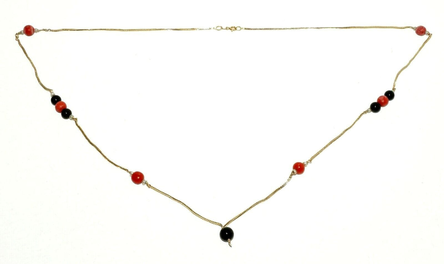 Italy 14K yellow Gold Necklace w Red & Black Coral Beads Giovanni Balestra (LeP)