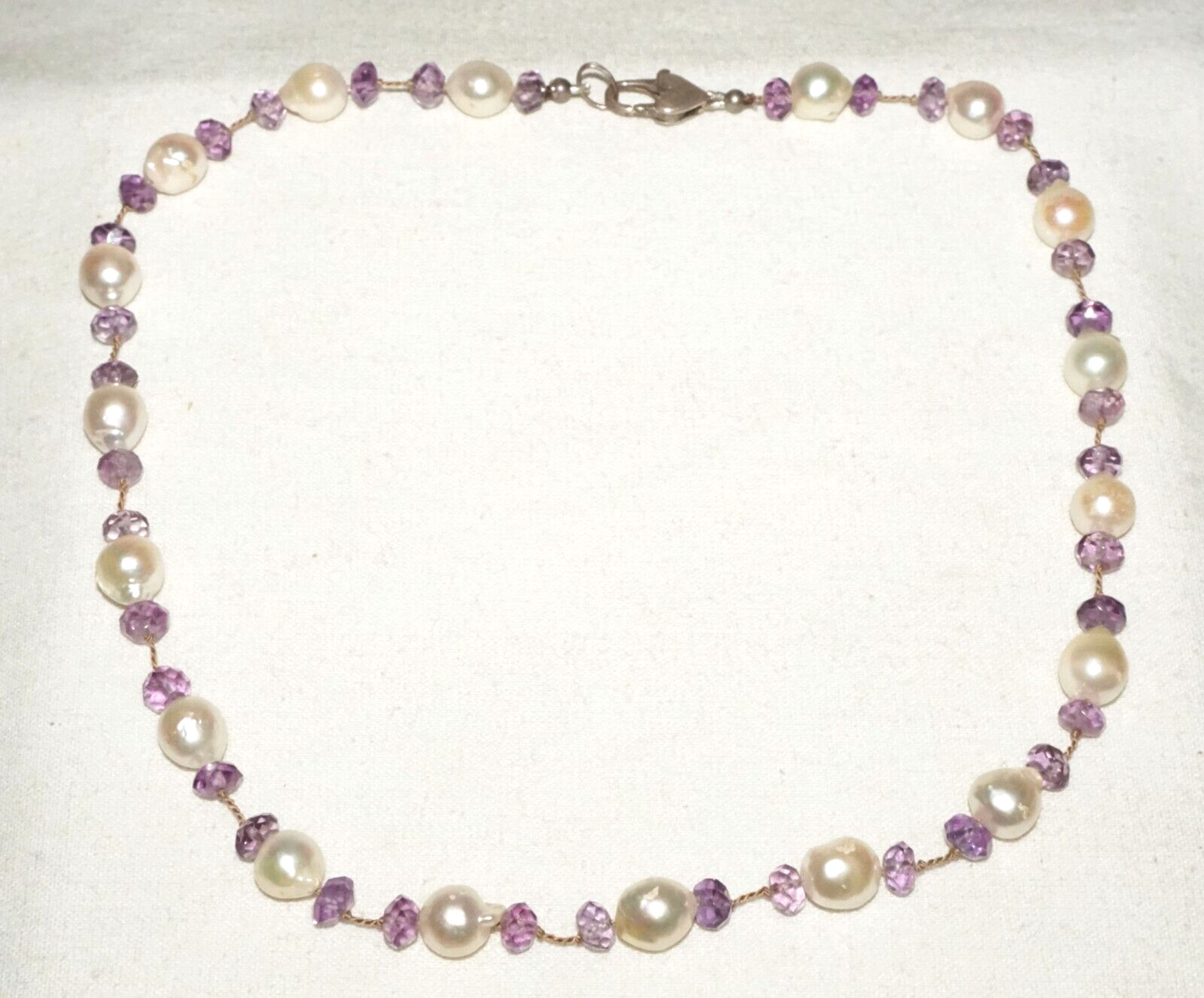 Vintage Sterling Silver Necklace w. Baroque Pearls & Facetted Amethyst (LeP)