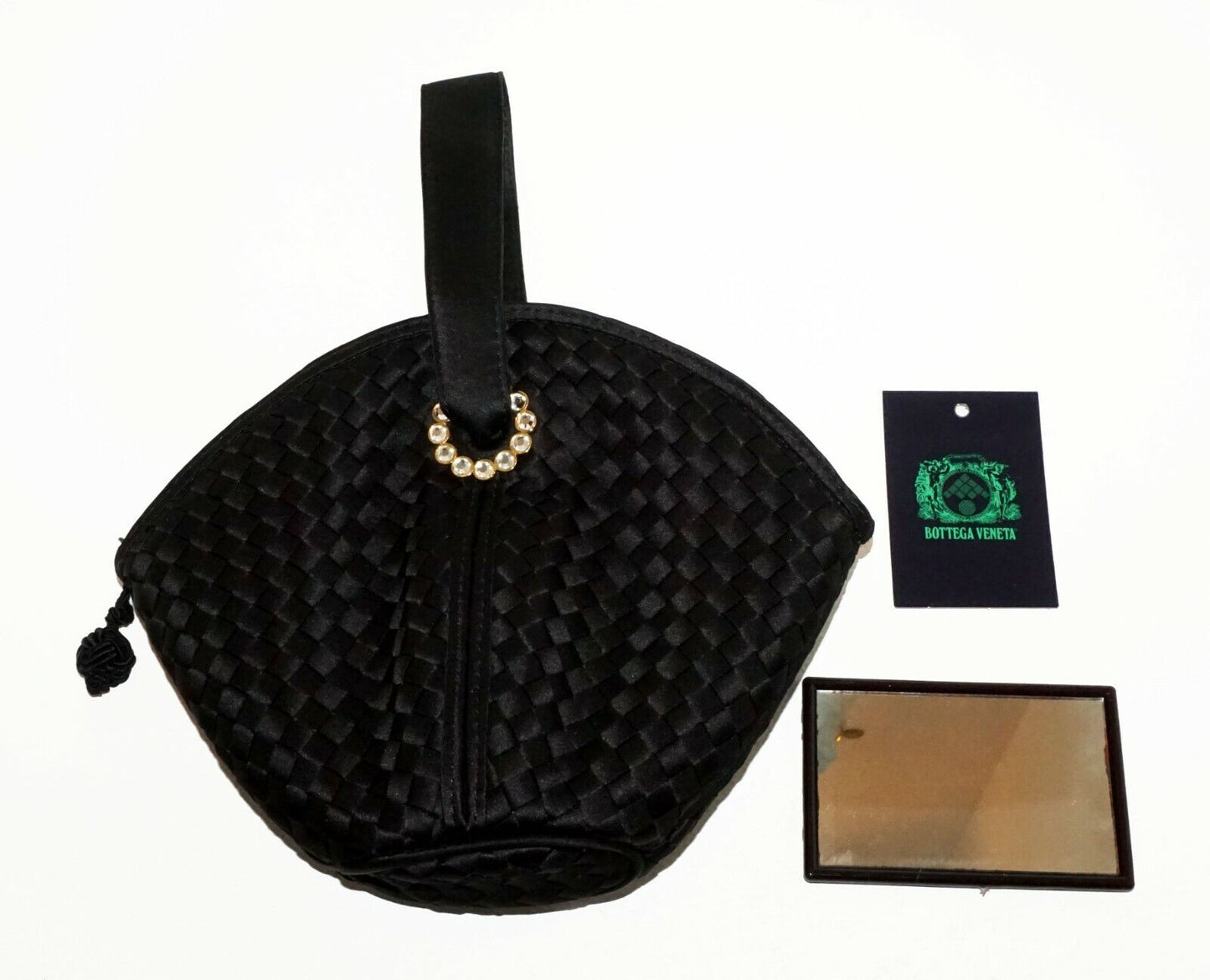 Italy Black Woven Design & Rhinestone Accented Mini Purse Bottega Veneta (LeP)
