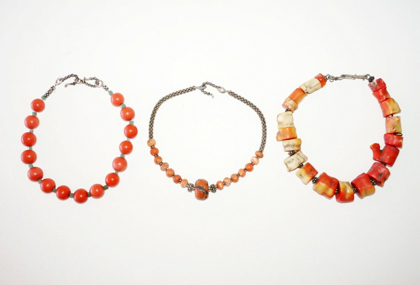 3x Vintage Chinese Red Coral & Glass Bead Choker Necklaces (***) F