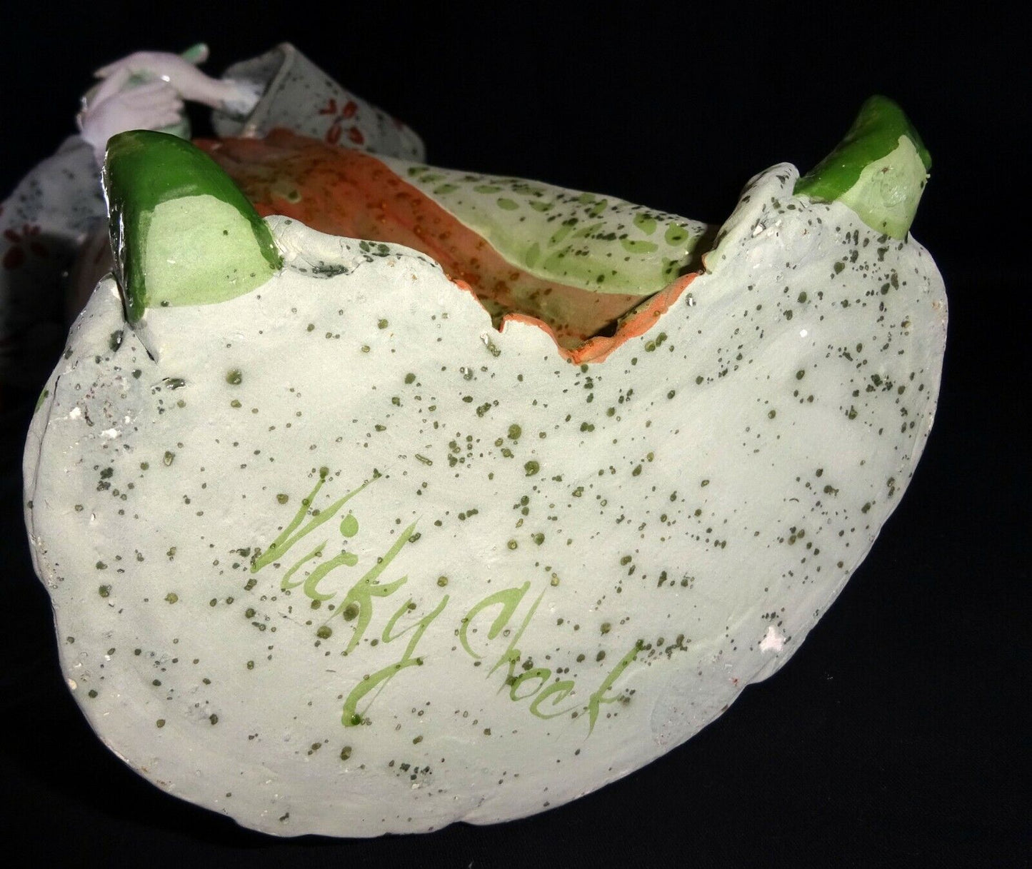 Hawaii Whimsical Pottery Sculpture "Celadon Waitress" by Vicky Chock (Z)