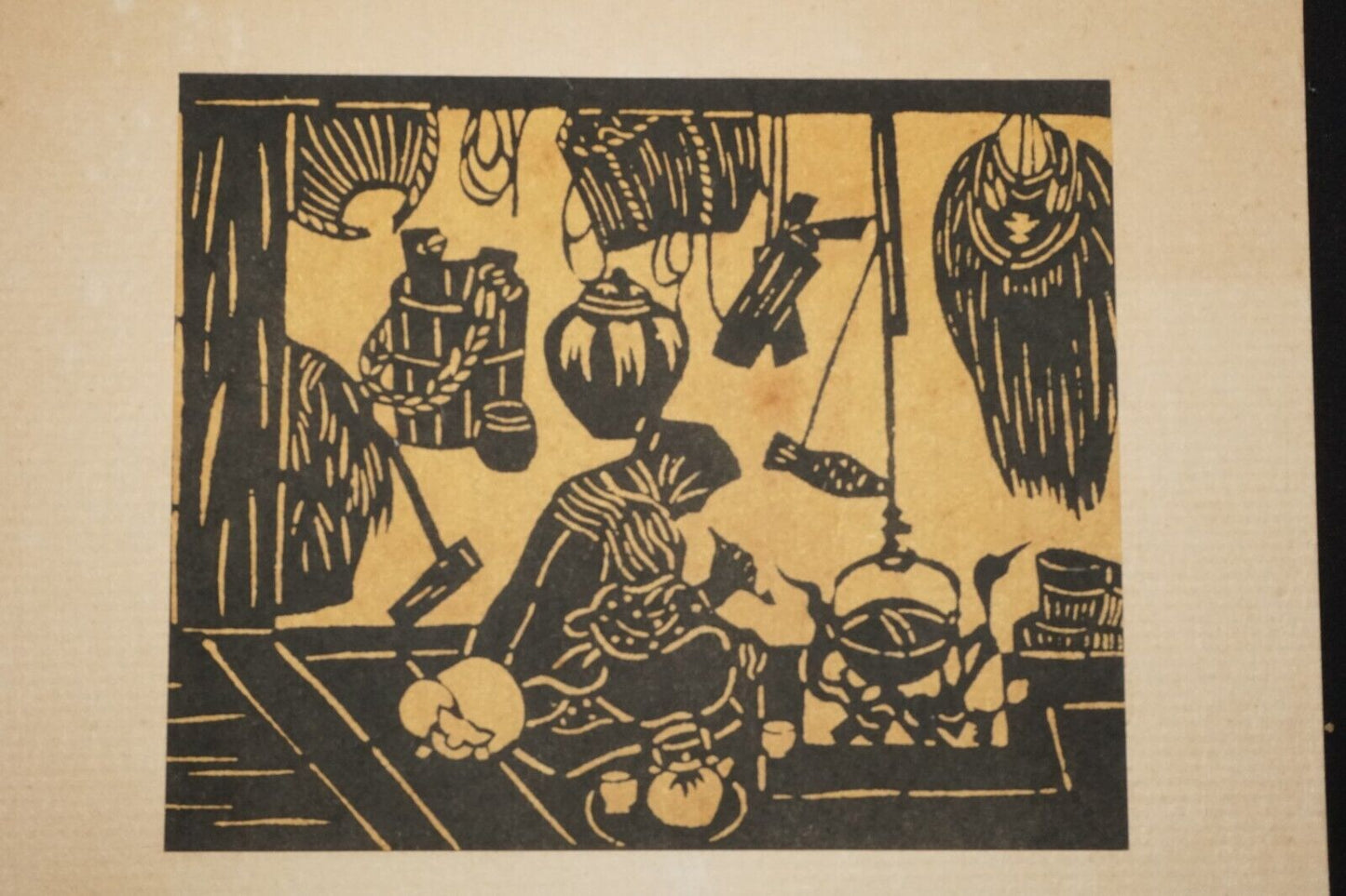 '50s Japanese Stencil Dyed Print Interior w. Figure by Keisuke Serizawa (KiL) 3