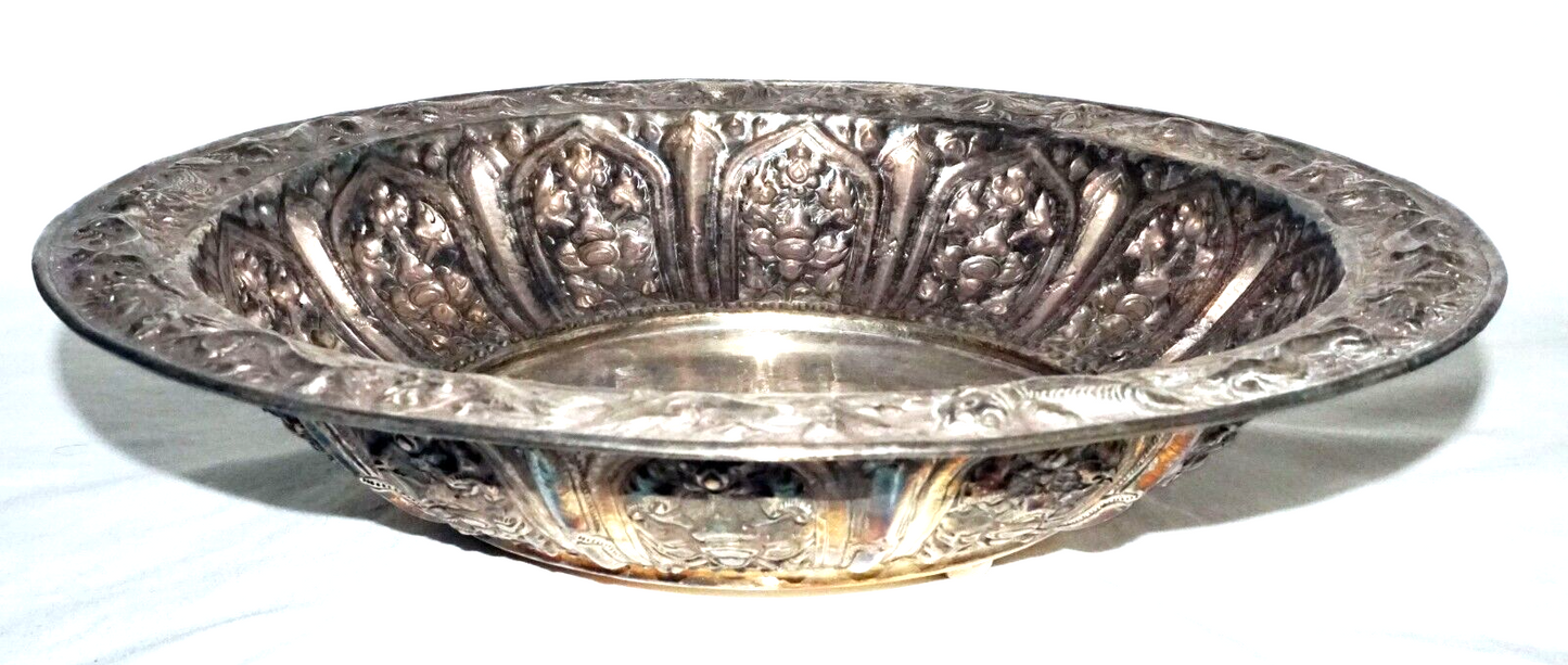 Vintage South East Asian Silver Alloy Deep Dish w. Relief Motifs & Marks (UVi)#7