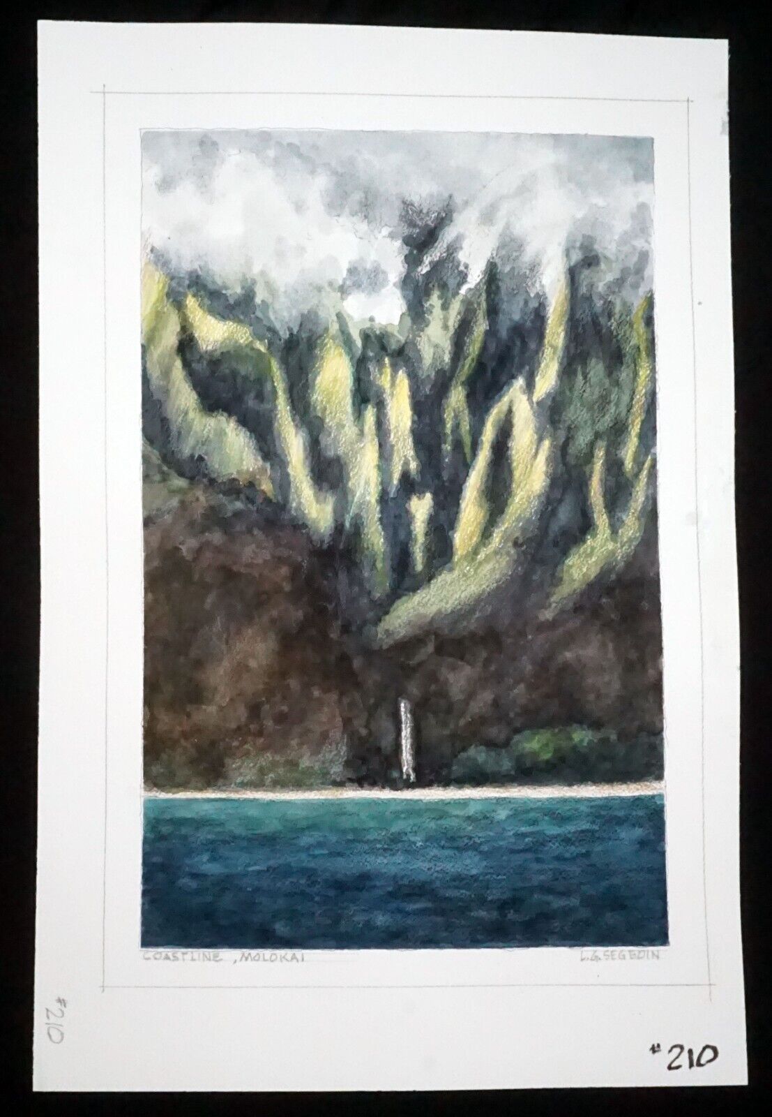 Hawaii Watercolor Painting Cliffs at the Napali Coast, Kauai by L. Segedin #210