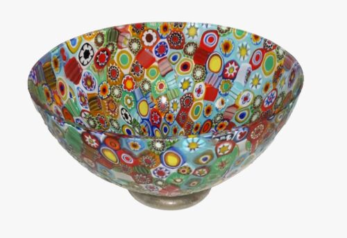 Vintage Italian Murano Millefiori Oval Footed Glass Bowl (MiM)