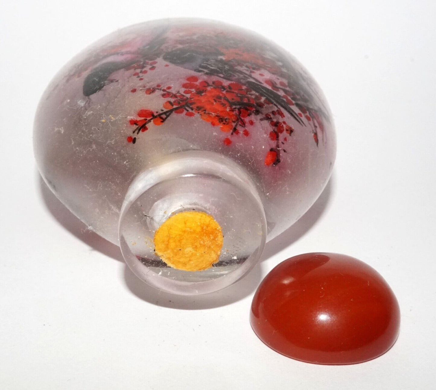 Vintage Chinese Reverse Painted Glass Snuff Bottle w. Flowers & Birds (LeS) G16