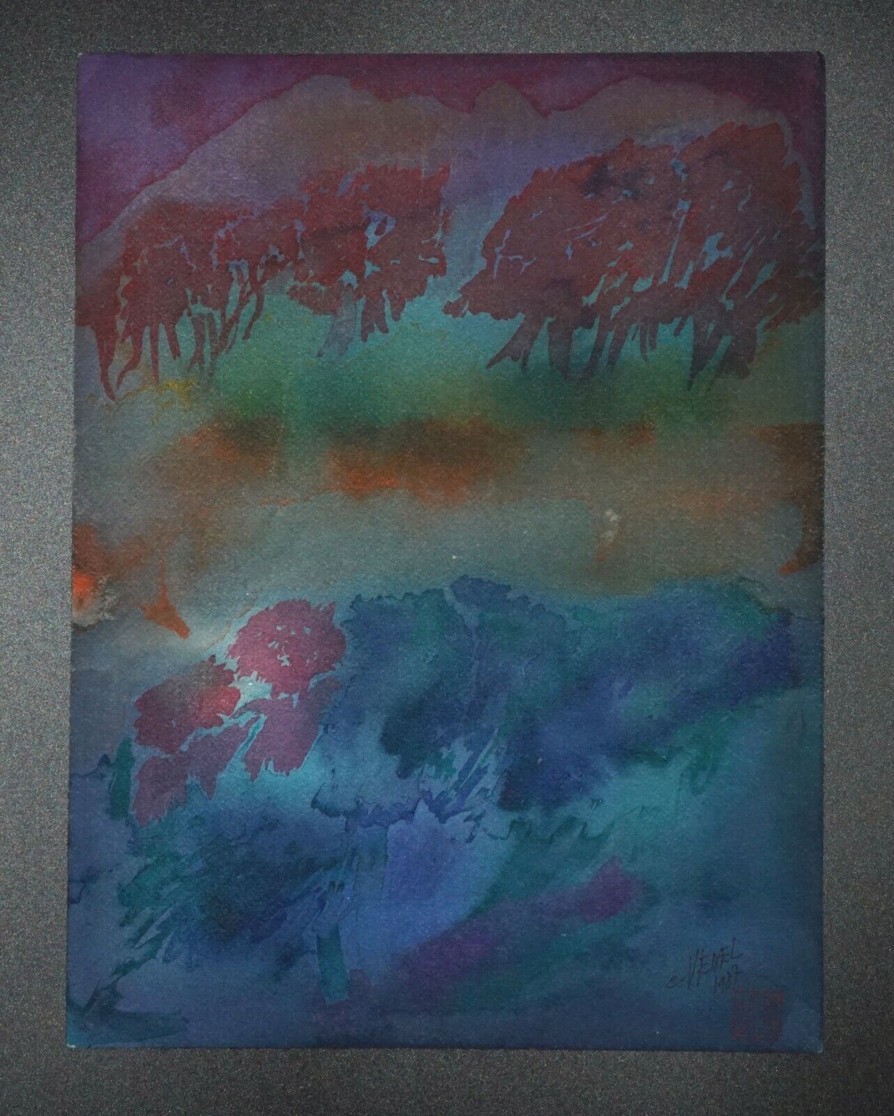 France Hawaii Outsider Art WC Painting Night in the Park Claude Vedel (EtJ)#69