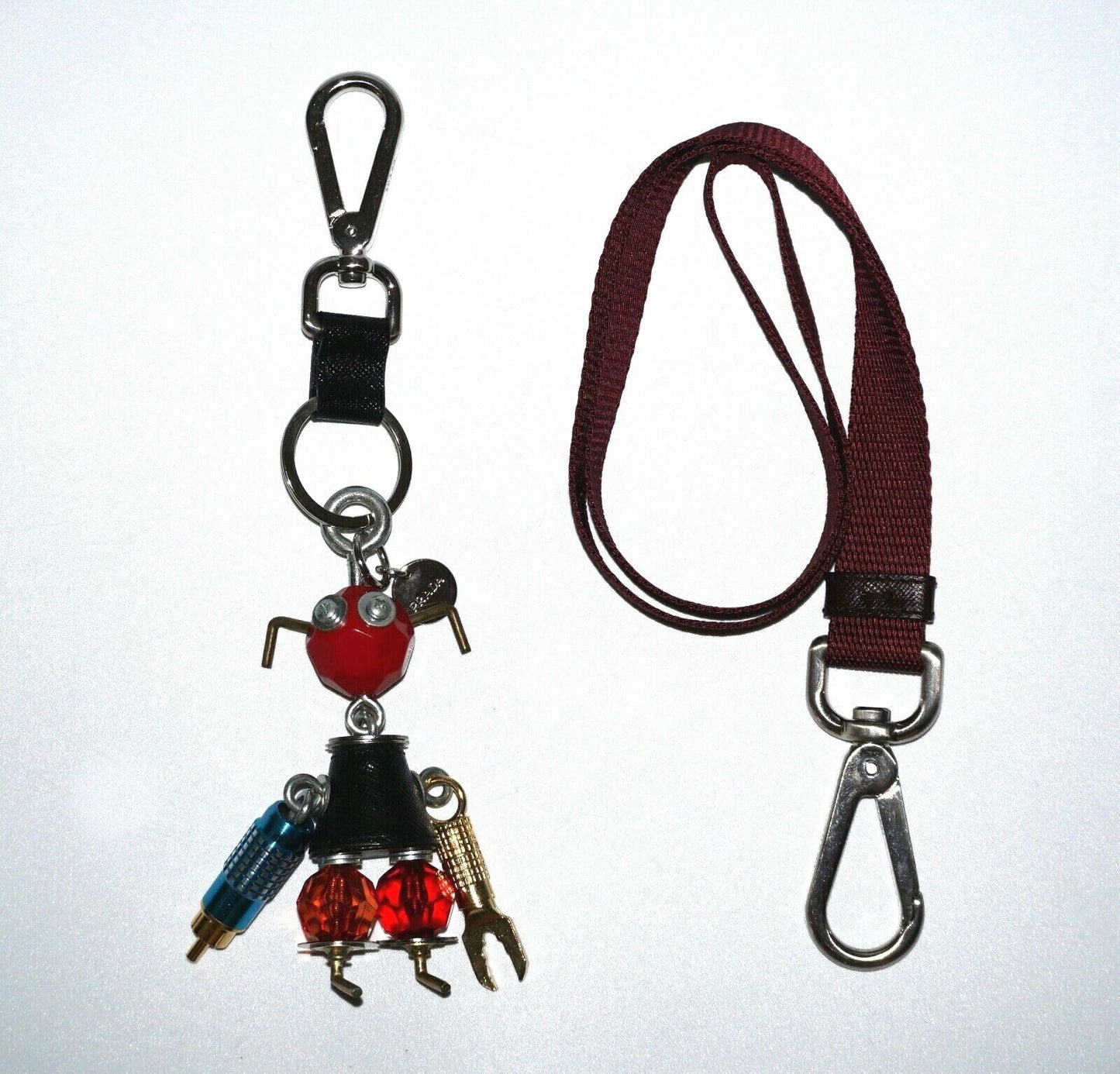 2Pc Vintage Prada Mixed Lot Men's Robot Bag Charm & Fabric Key Chain (CWo)