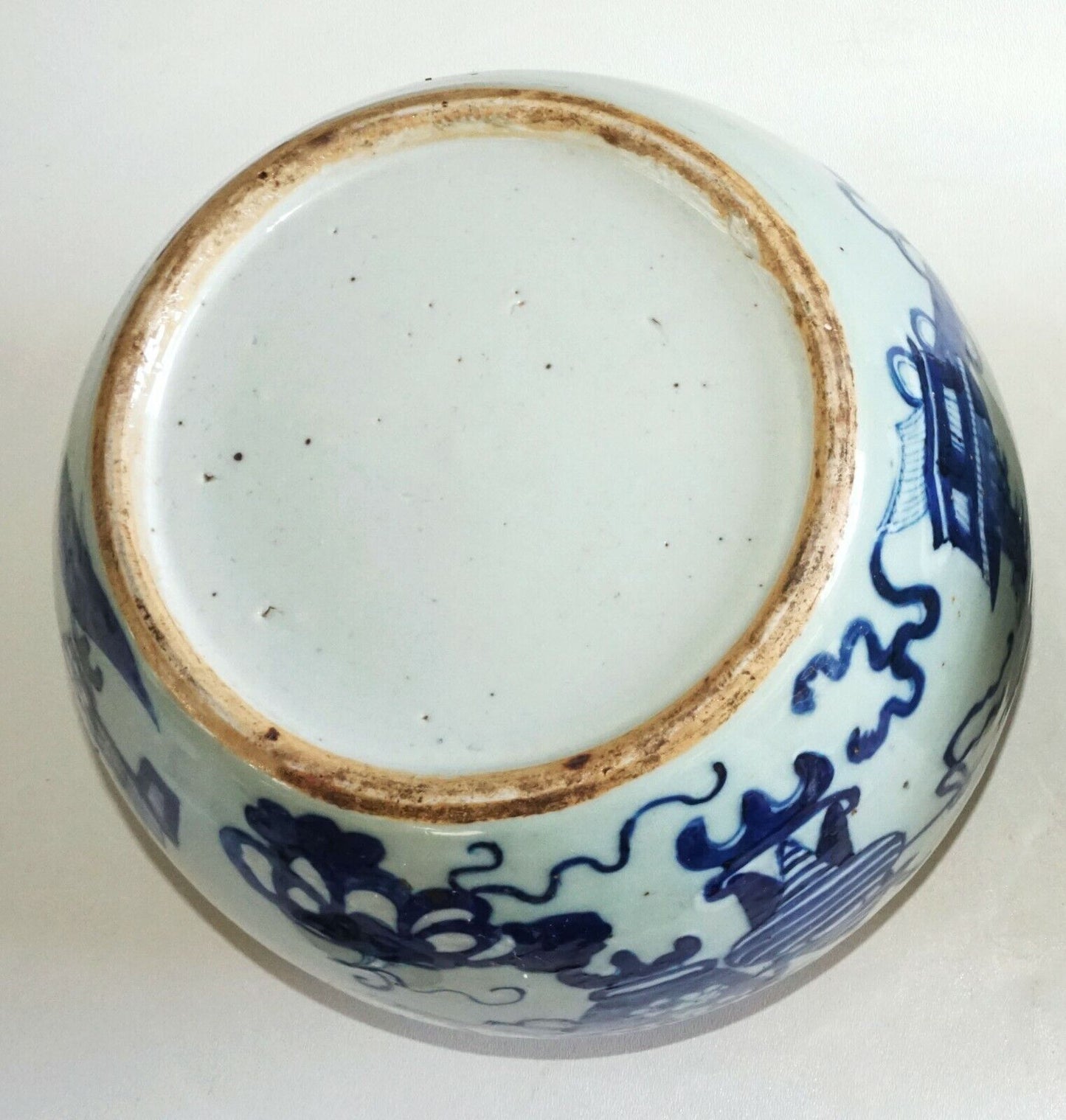 1900 Chinese Ginger Jar w. Blue & White 100 Antiques Motif (AHB)