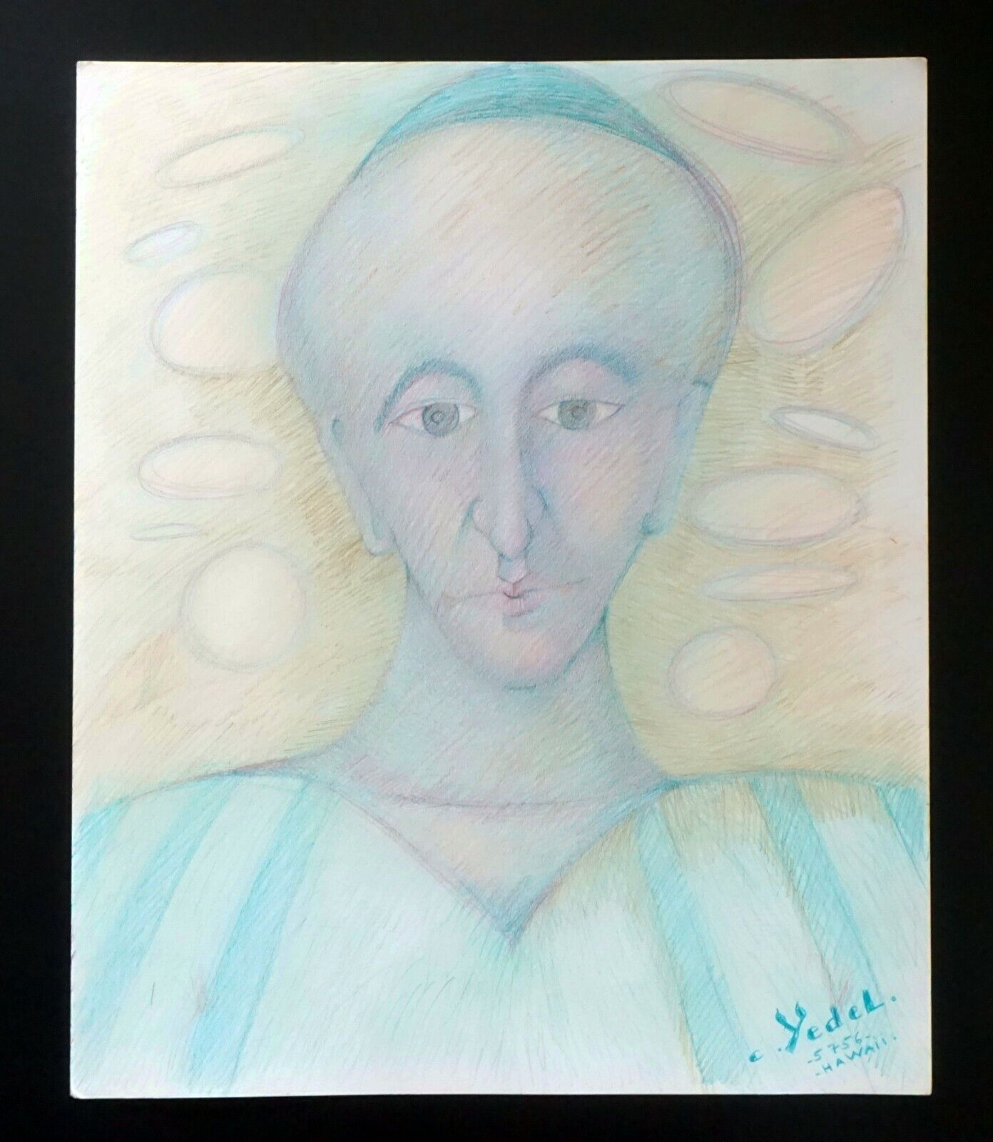 France HI Outsider Art Color Pencil Painting Portrait by Claude Vedel (EtJ)#58