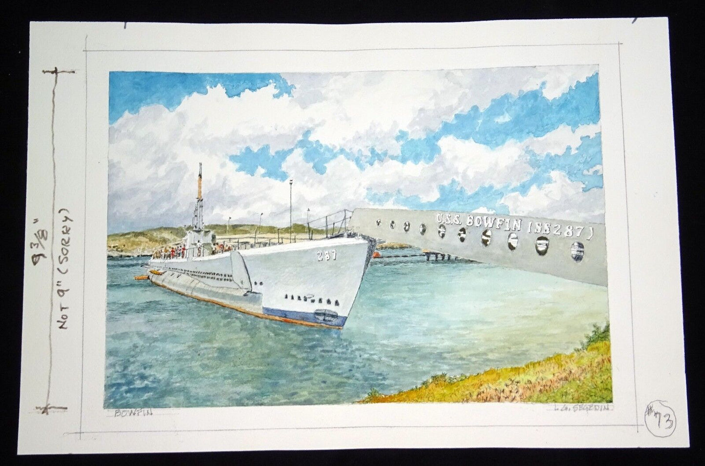 Orig Hawaii Watercolor Painting "U.S.S. Bowfin Pearl Harbor" by L Segedin #73