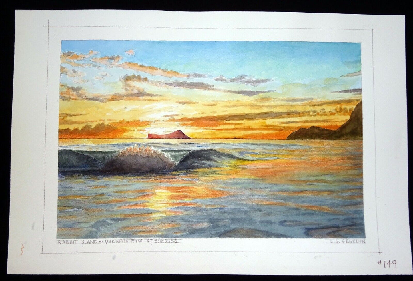 Hawaii Watercolor Painting "Rabbit Island & Makapuu Pt. Sunrise" L. Segedin #149