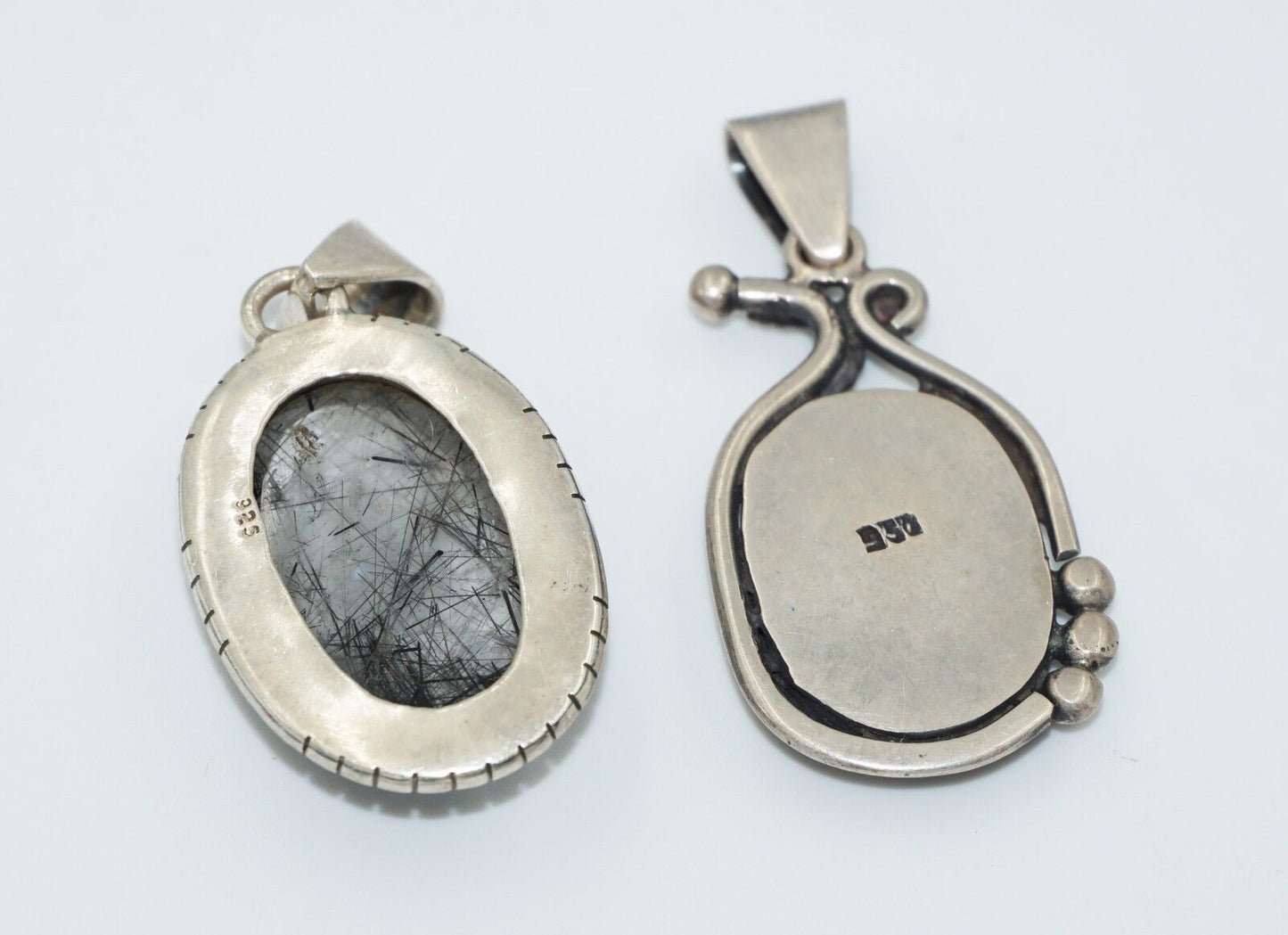 2x Vintage Sterling Silver Pendants w Hair Crystal & Abalone Shell Accents (Tra)