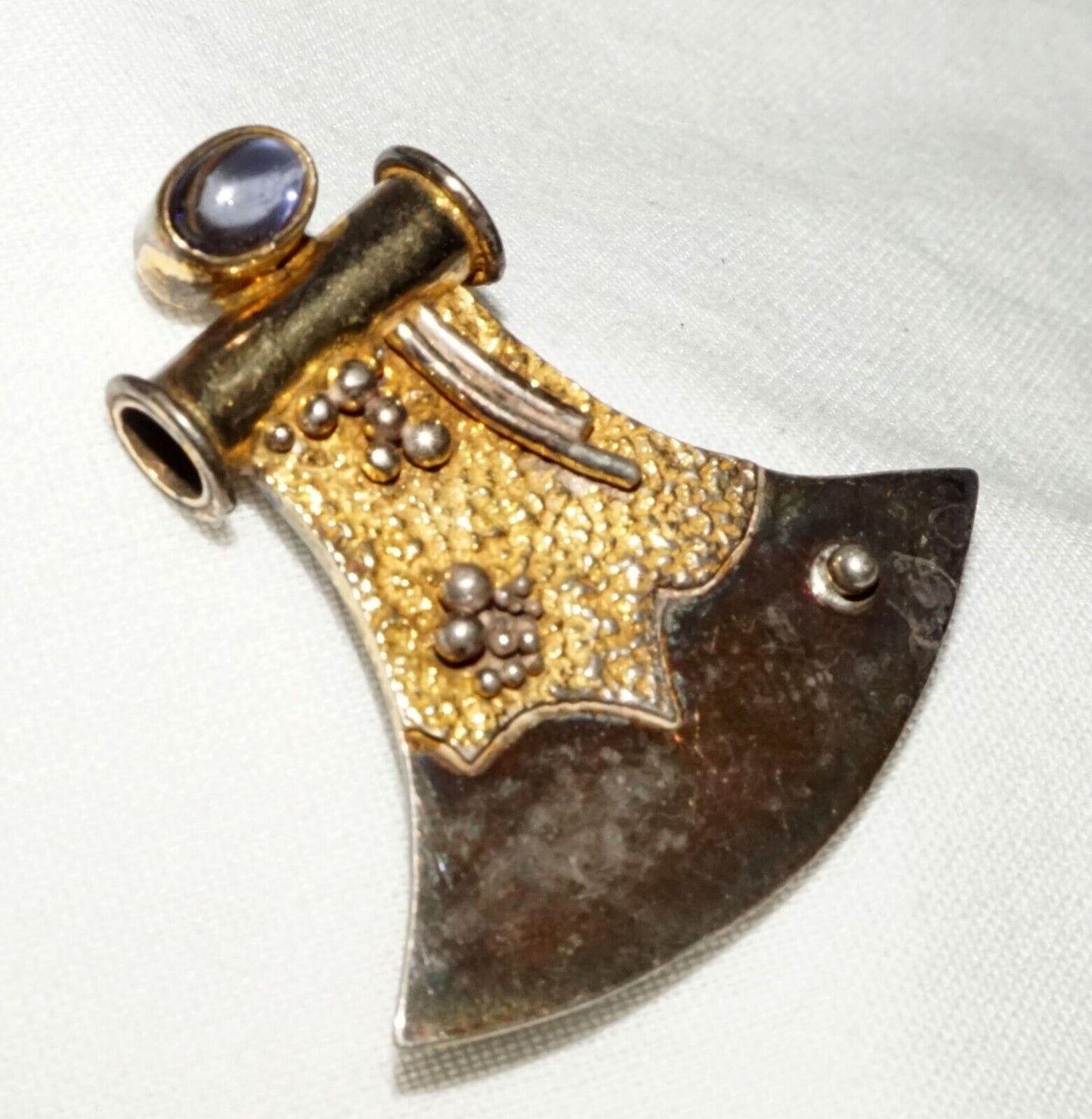 Vintage Sterling Silver Adze Design Brooch w. Amethyst Accent (KoS) L19