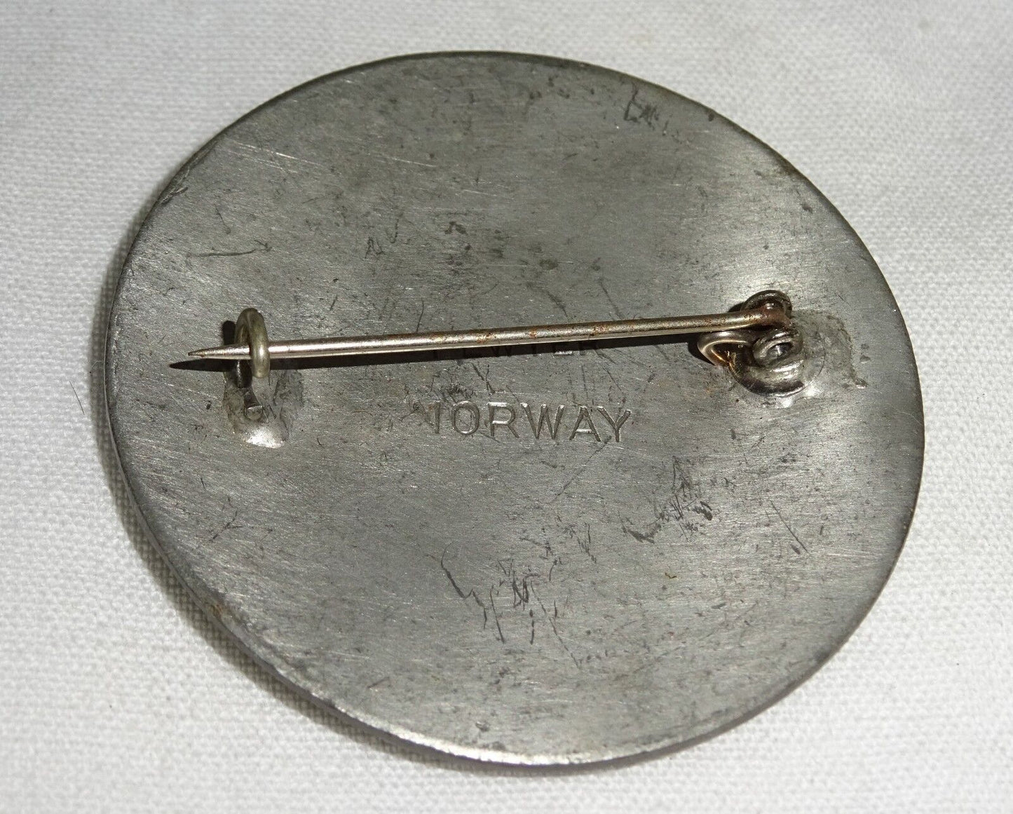 Vintage Norway Pewter Circular Brooch Pin w. Star & Curvilinear Motifs (***)