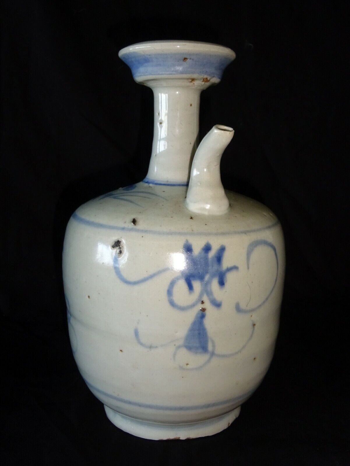 17C Chinese Blue & White Glaze Floral Motif Pottery Wine Ewer (HeN) IC