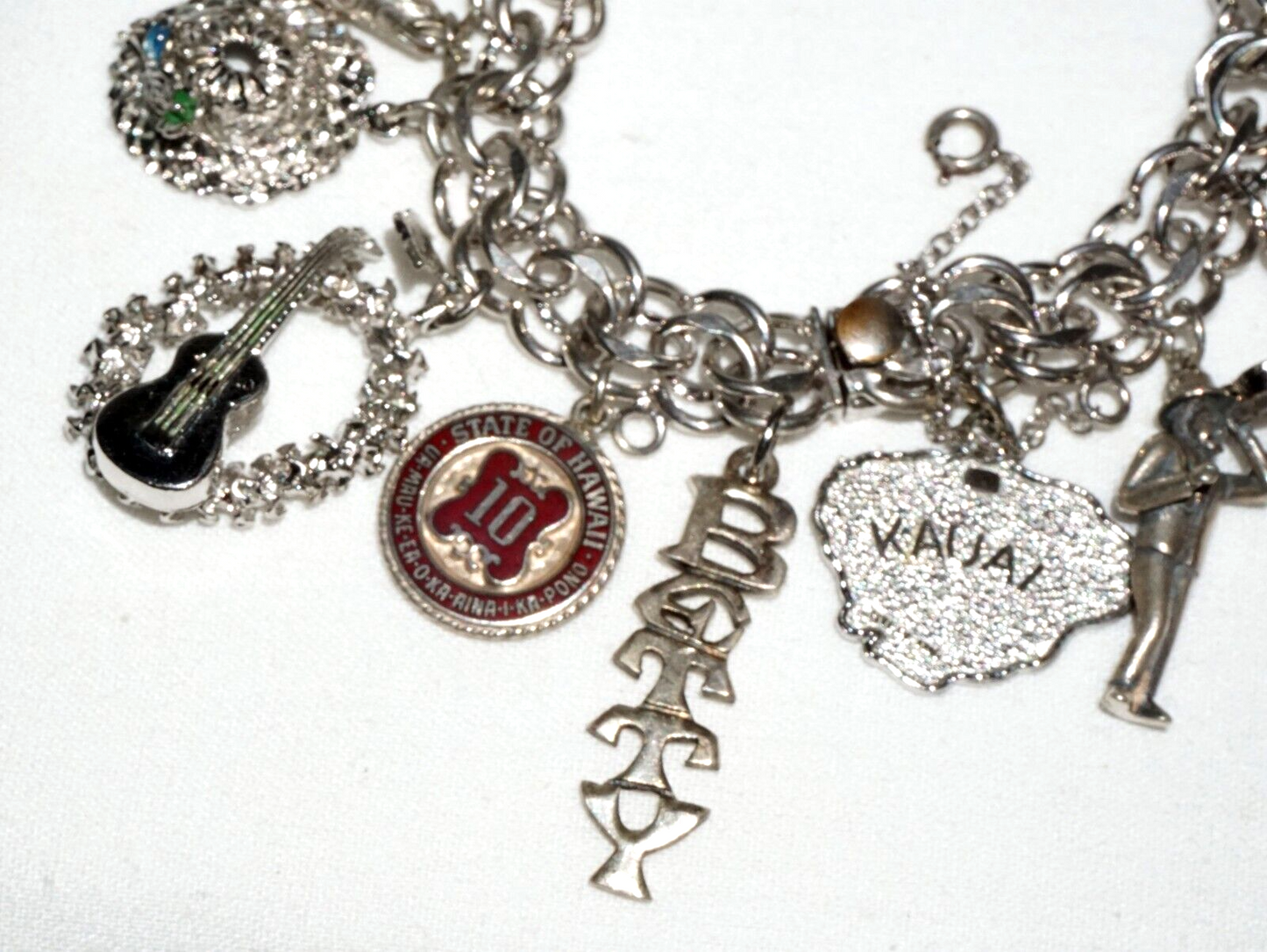 Vintage Sterling Silver Charm Bracelet w. 18x Hawaii Themed Charms (BrM)#6