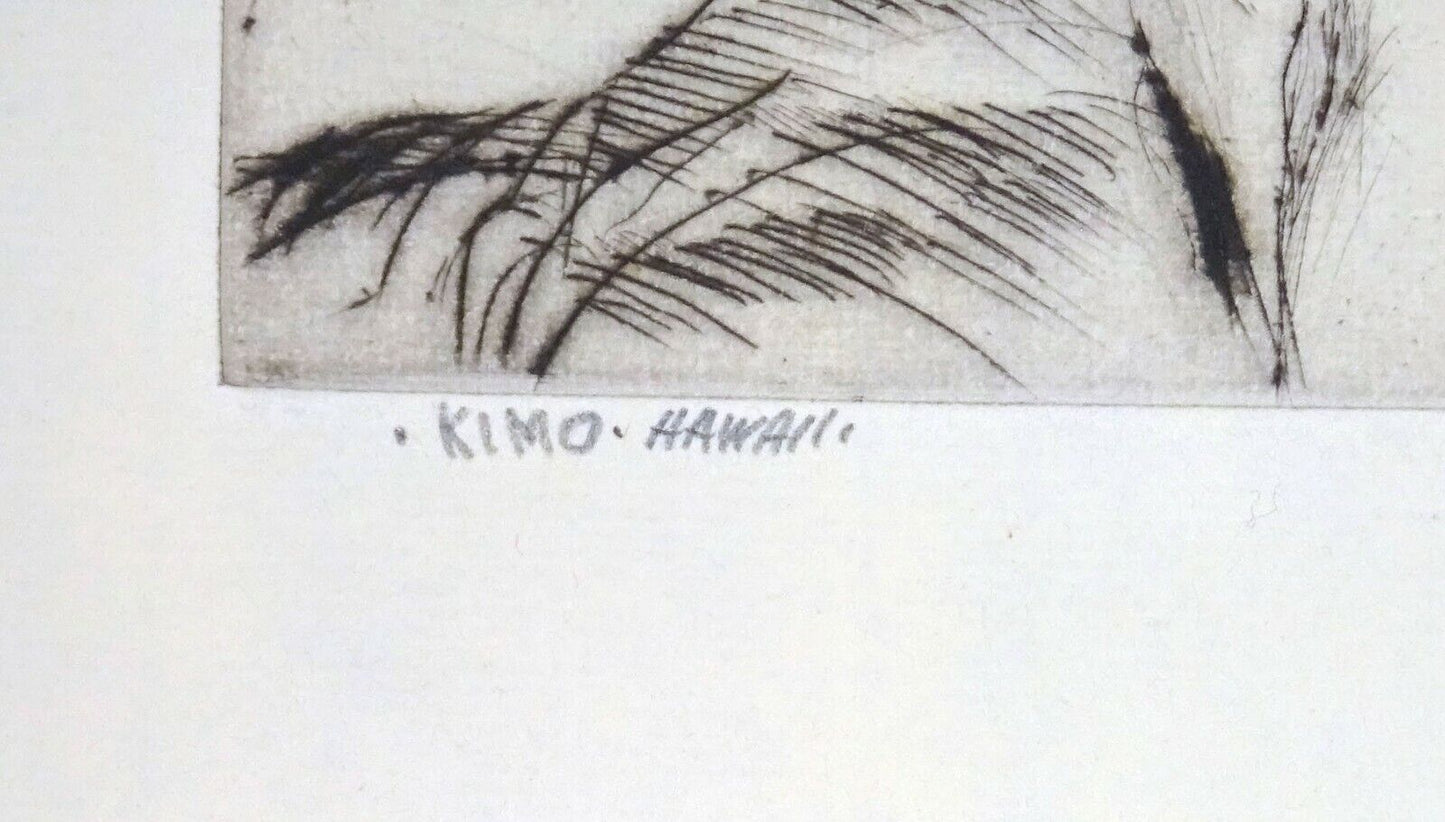 1920s Hawaii Etching Print "Kimo Hawaii" by John Melville Kelly (1879-1962)(Kel)