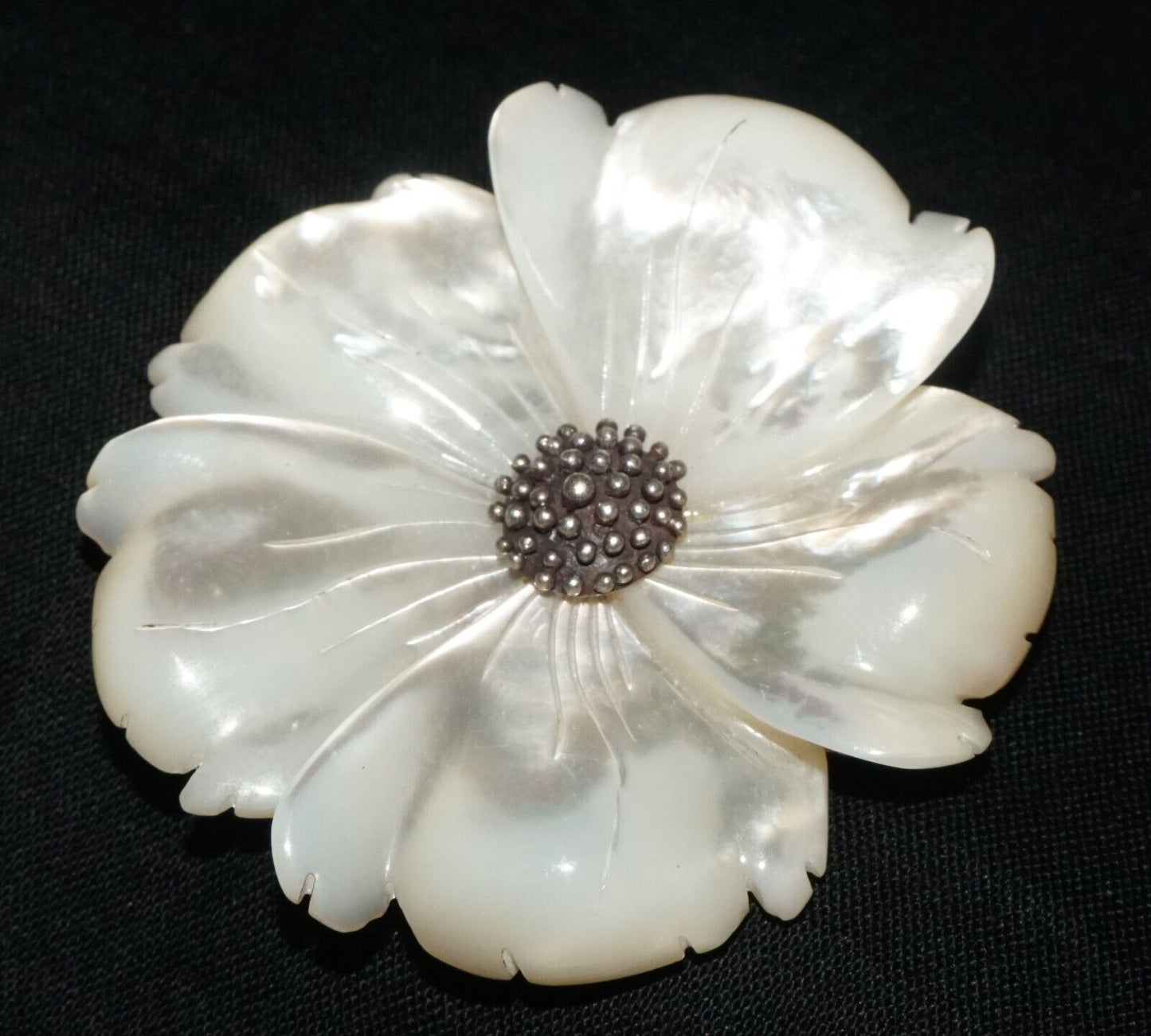 Vintage Sterling Silver Mother of Pearl Flower Motif Brooch Stephen Dweck (PaS)