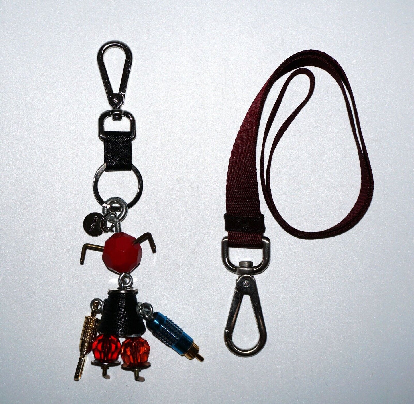 2Pc Vintage Prada Mixed Lot Men's Robot Bag Charm & Fabric Key Chain (CWo)