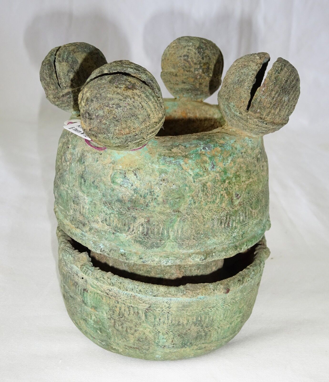 8-14C Cambodian S.E. Asian Khmer Excavated Large Bronze Bell Bracelet (Mil)