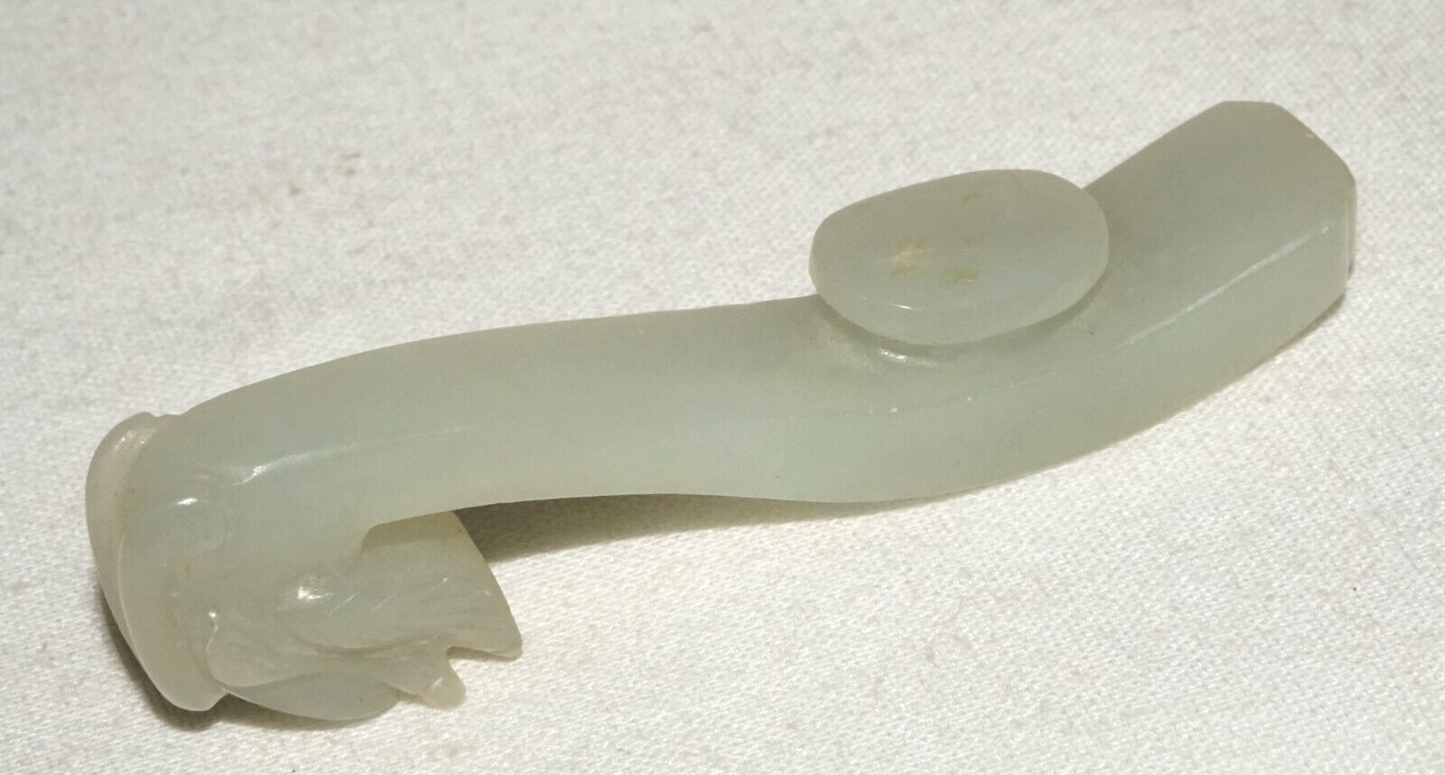 Antique Chinese Grey Green Nephrite Jade Dragon Belt Hook (UVi)#11