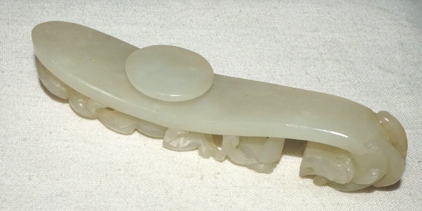 Antique Chinese Grey Green Nephrite Jade Dragon Belt Hook (UVi)#22