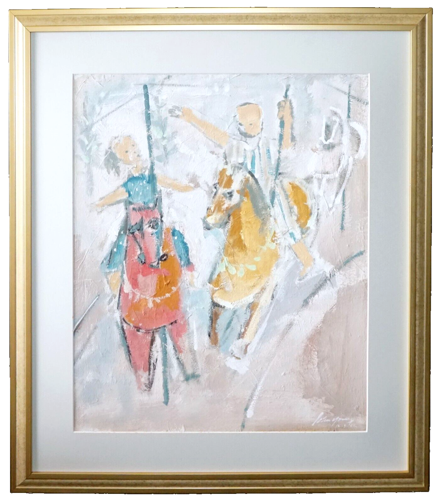 1952 Hawaii Chinese Watercolor Painting Merry-Go-Round by John Chin Young (TeJ)