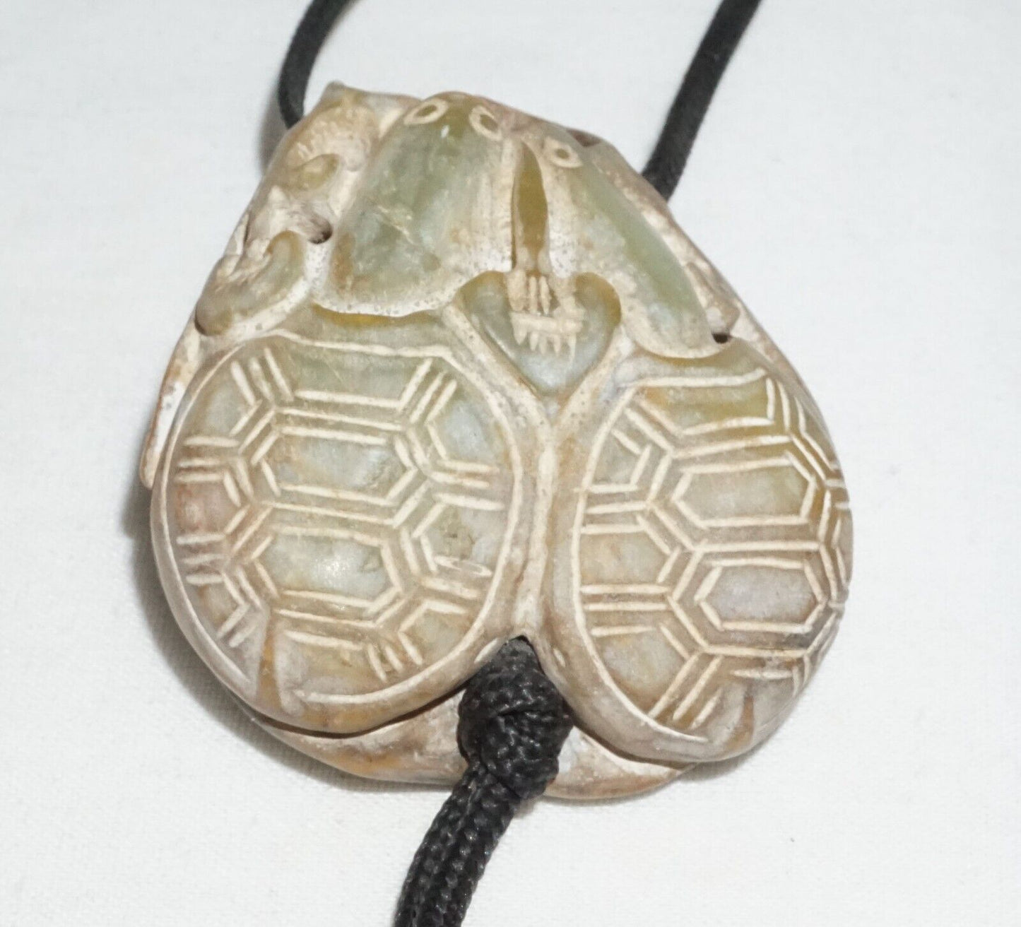Vintage Chinese Steatite Carved Pendant w. Double Turtle Motif on Cord (InS)