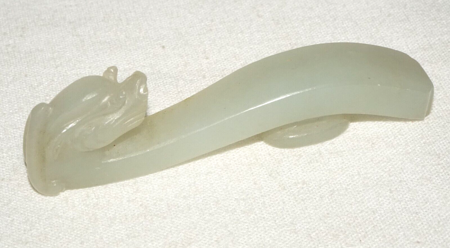 Antique Chinese Grey Green Nephrite Jade Dragon Belt Hook (UVi)#11