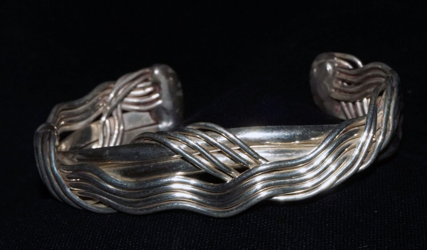 Vintage Modernist Sterling Silver Cuff Bracelet Wire & Bar Design unsigned (WoJ)