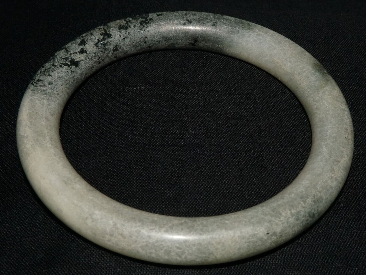 Vintage Chinese Grey Mottled Black Nephrite Jade Bangle Bracelet (LeS) B32