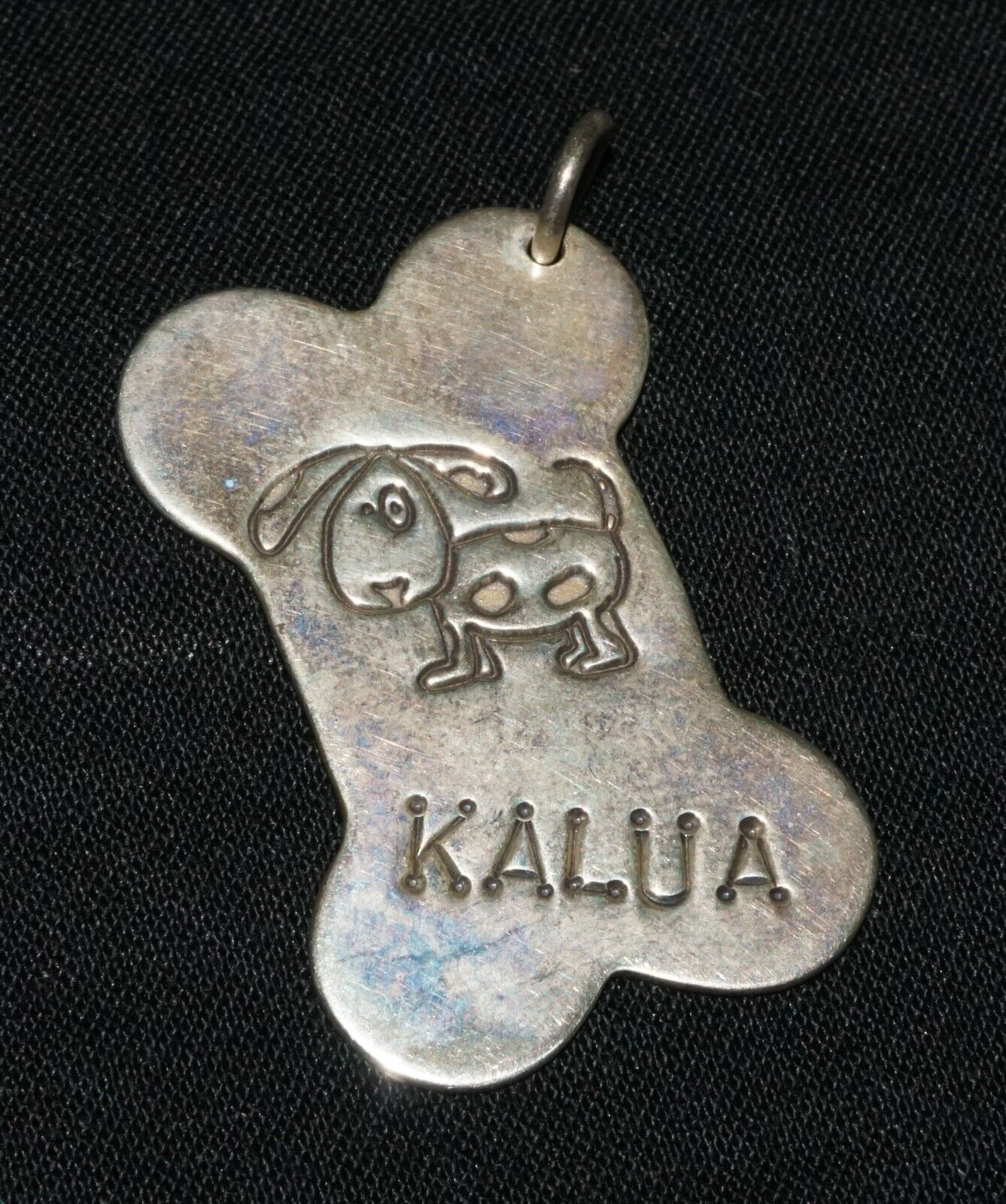 Vintage Sterling Silver Bone Design Dog Tag w. Kalua Name by Lucy Ann (OdC)