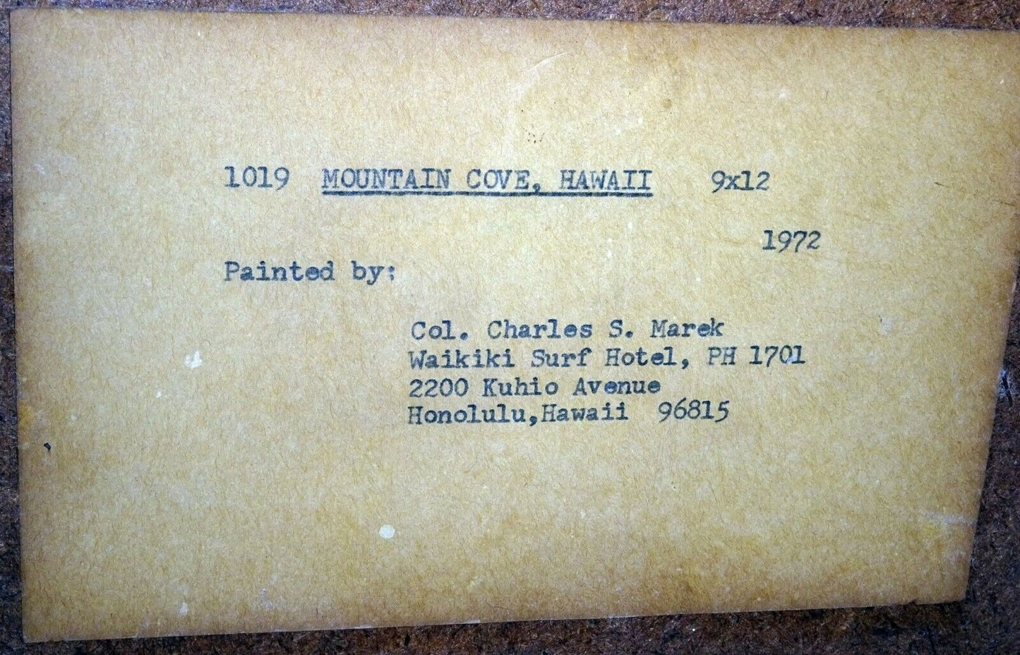 1972 Hawaii Oil Painting Mountain Cove by Charles S Marek (1891-1979)(BrB)