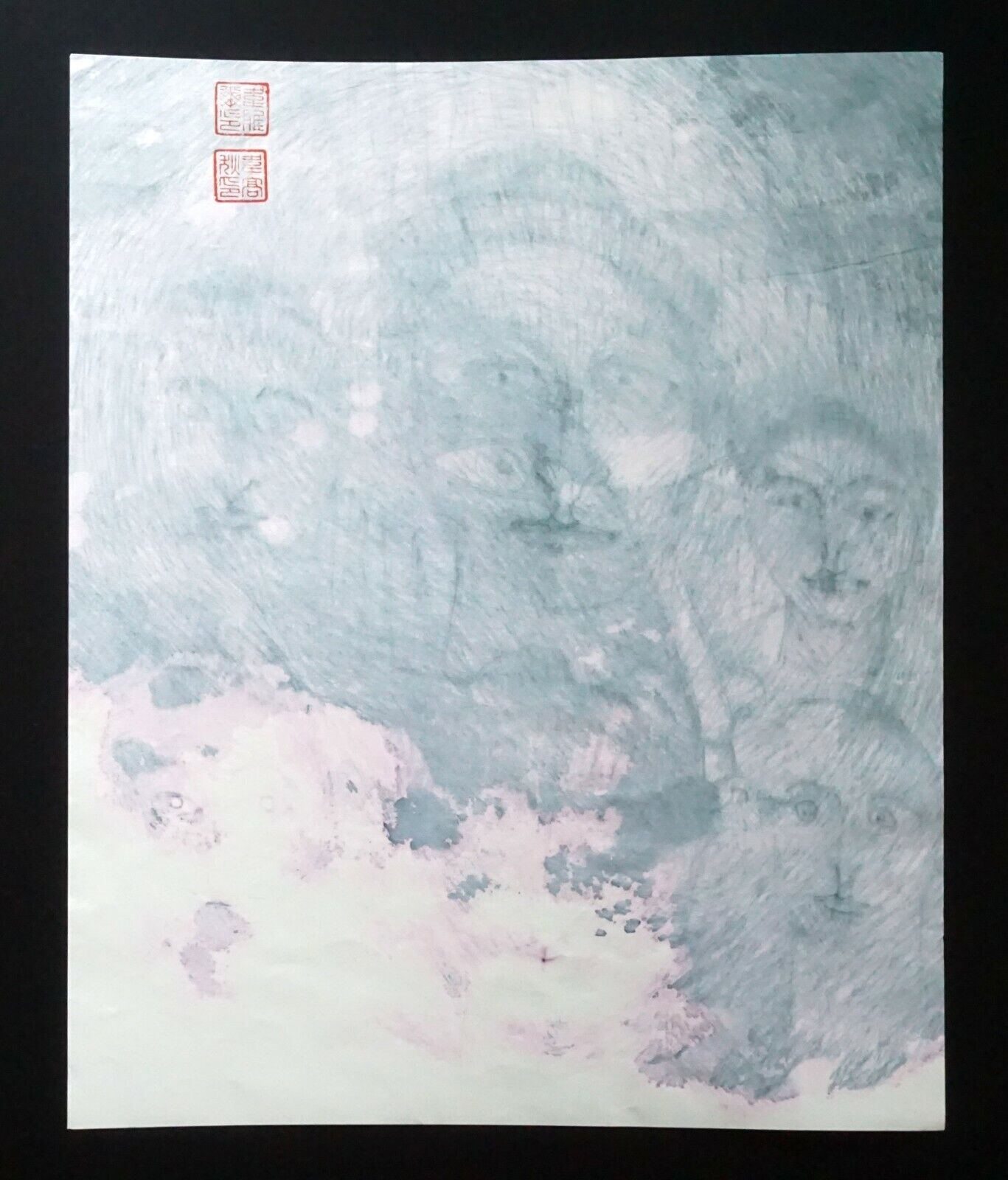 France Hawaii Outsider Art Ink Drawing Starring Figures by Claude Vedel (EtJ)#7