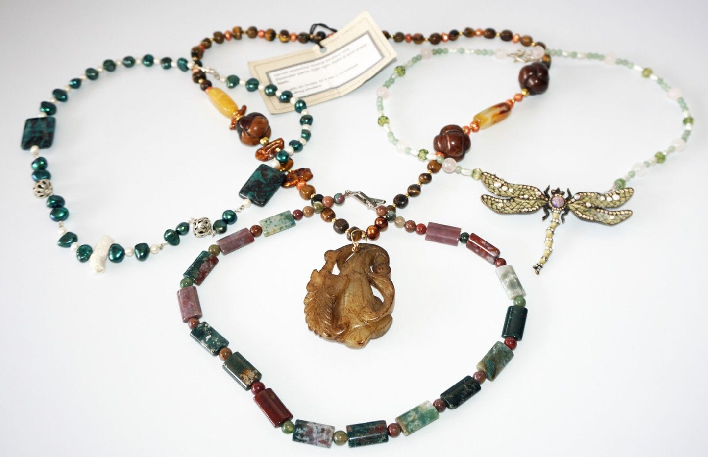 4x Chinese Mixed Bead Necklaces w Quartz, Serpentine + by Yasue Yamada (Yam)#10