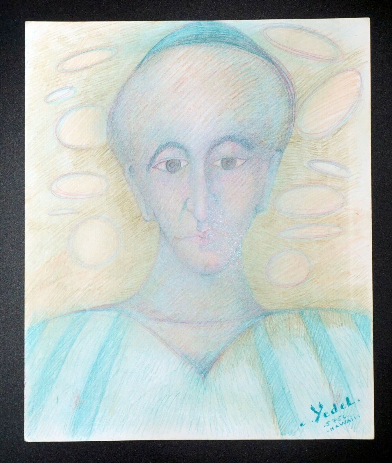 France HI Outsider Art Color Pencil Painting Portrait by Claude Vedel (EtJ)#58