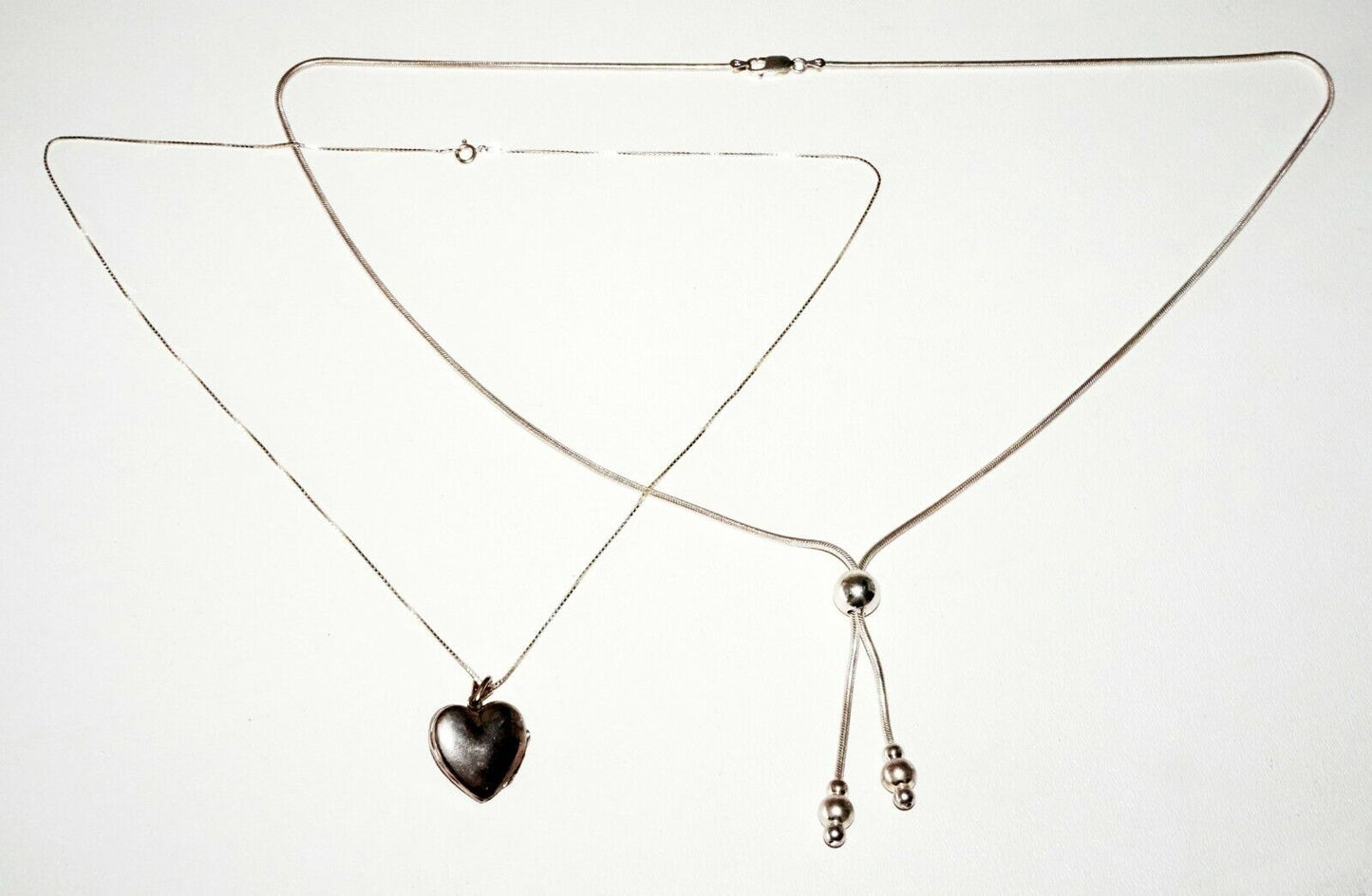 3Pc Vintage Sterling Silver Necklaces & Heart Motif Locket Pendant (SaR)#189