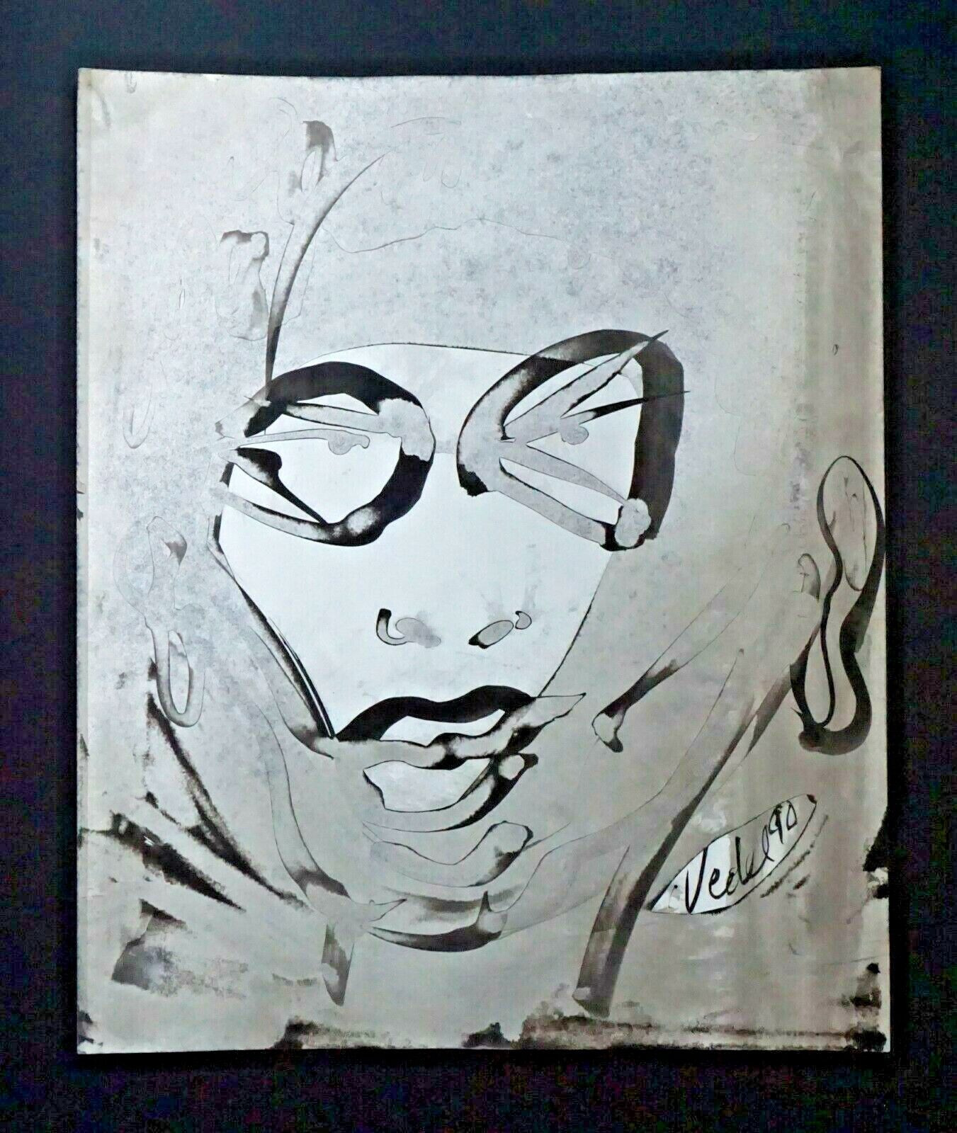 France Hawaii Outsider Art Ink Wash Painting Portrait by Claude Vedel (EtJ)#27