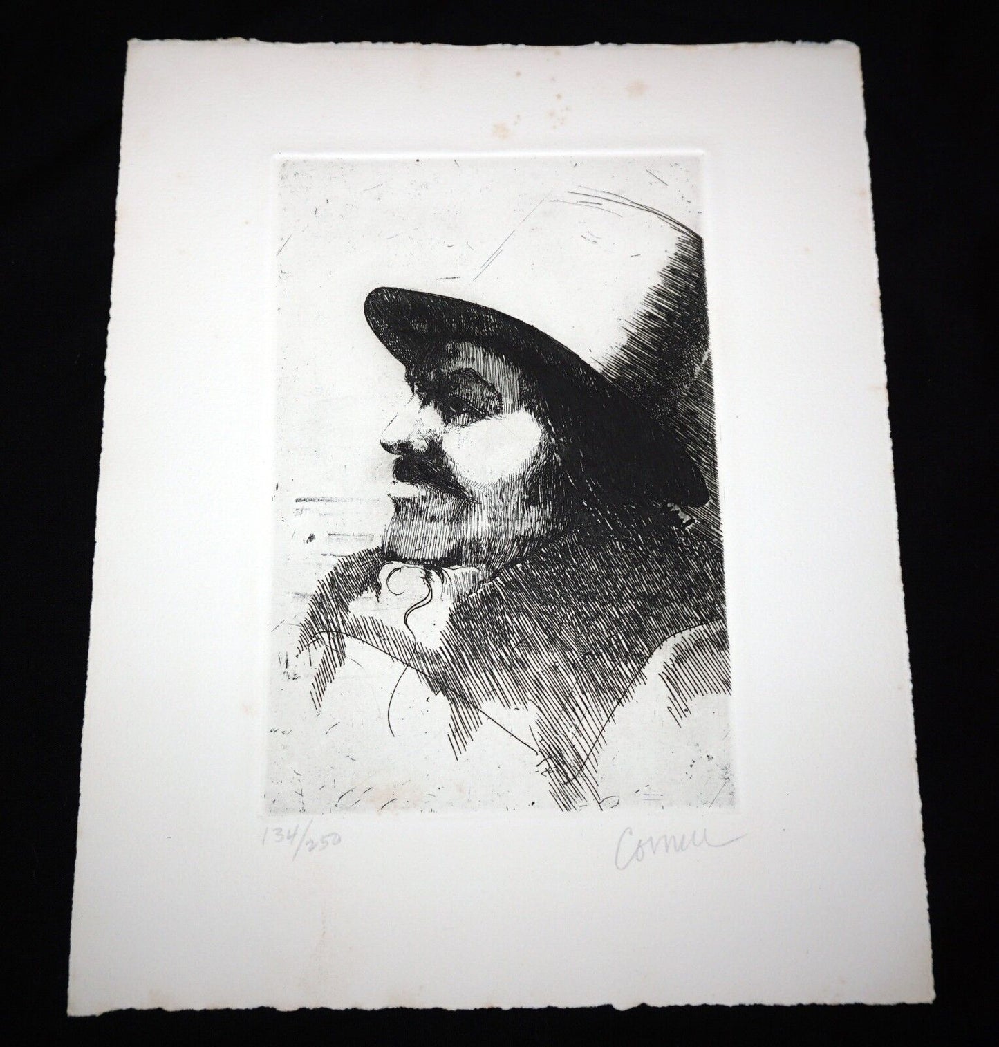 '60s California Etching Print "Male Portrait" by Thomas Cornell (1937-2012)(Mod)