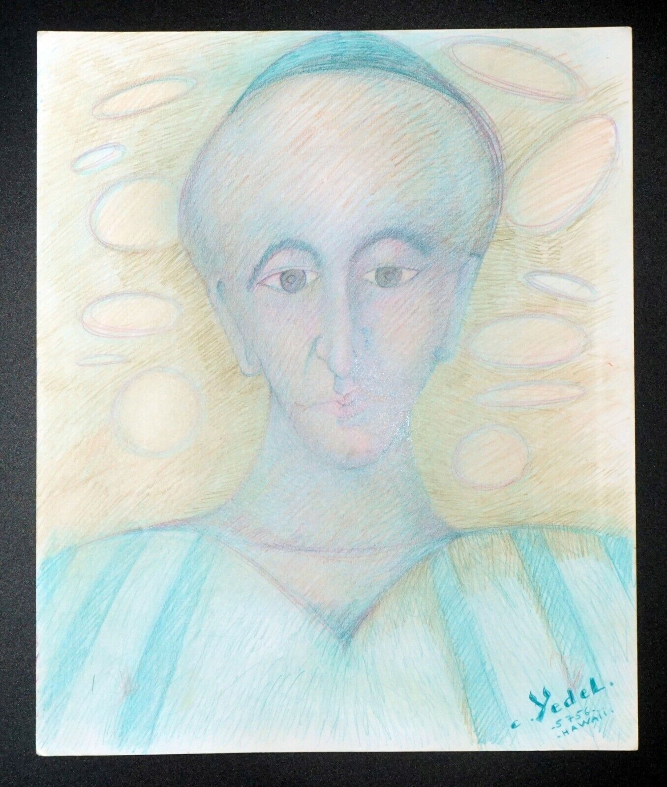 France HI Outsider Art Color Pencil Painting Portrait by Claude Vedel (EtJ)#58