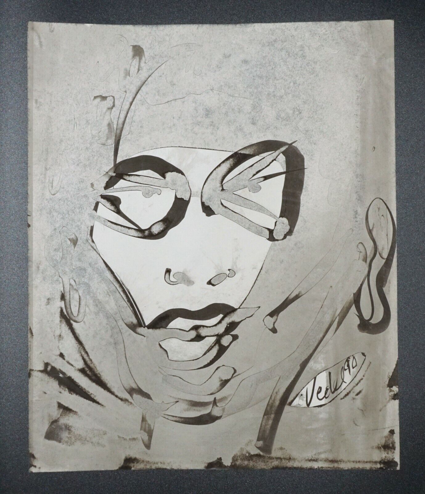 France Hawaii Outsider Art Ink Wash Painting Portrait by Claude Vedel (EtJ)#27