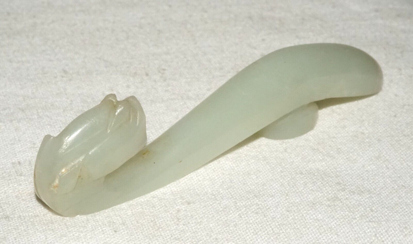 Antique Chinese Grey Green Nephrite Jade Dragon Belt Hook (UVi)#4