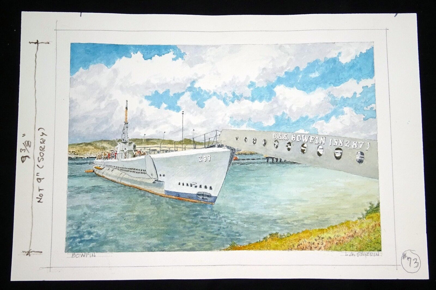 Orig Hawaii Watercolor Painting "U.S.S. Bowfin Pearl Harbor" by L Segedin #73