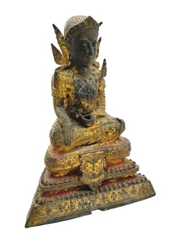 Antique Thai Gilt Bronze Buddha Statue Seated on Pedestal (MiM)