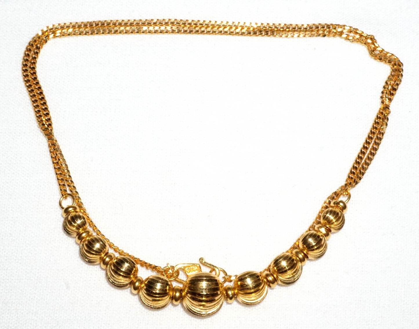 Vintage Chinese 22k Yellow Gold Necklace w. 9x Graduated Ball Accents (ChY)