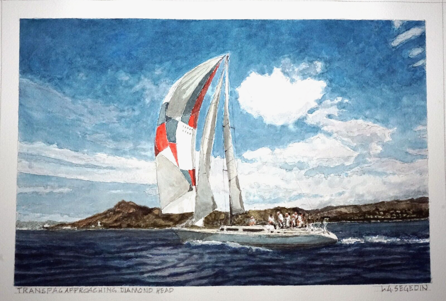 Hawaii Watercolor Painting Transpac Approaching Diamond Head Larry Segedin #185